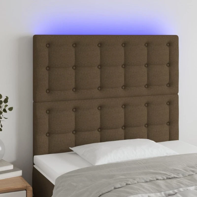 vidaXL sengegavl med LED-lys 100x5x118/128 cm stof mørkebrun