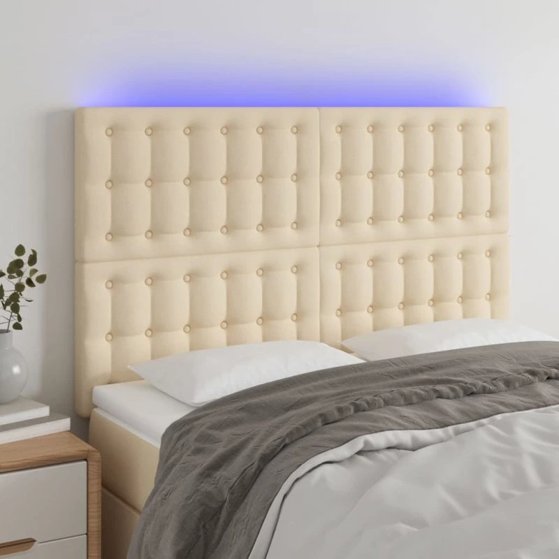vidaXL sengegavl med LED-lys 144x5x118/128 cm, creme
