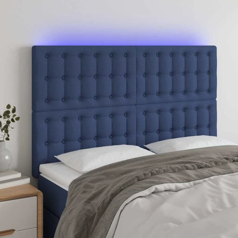 vidaXL sengegavl med LED 144x5x118/128 cm blå