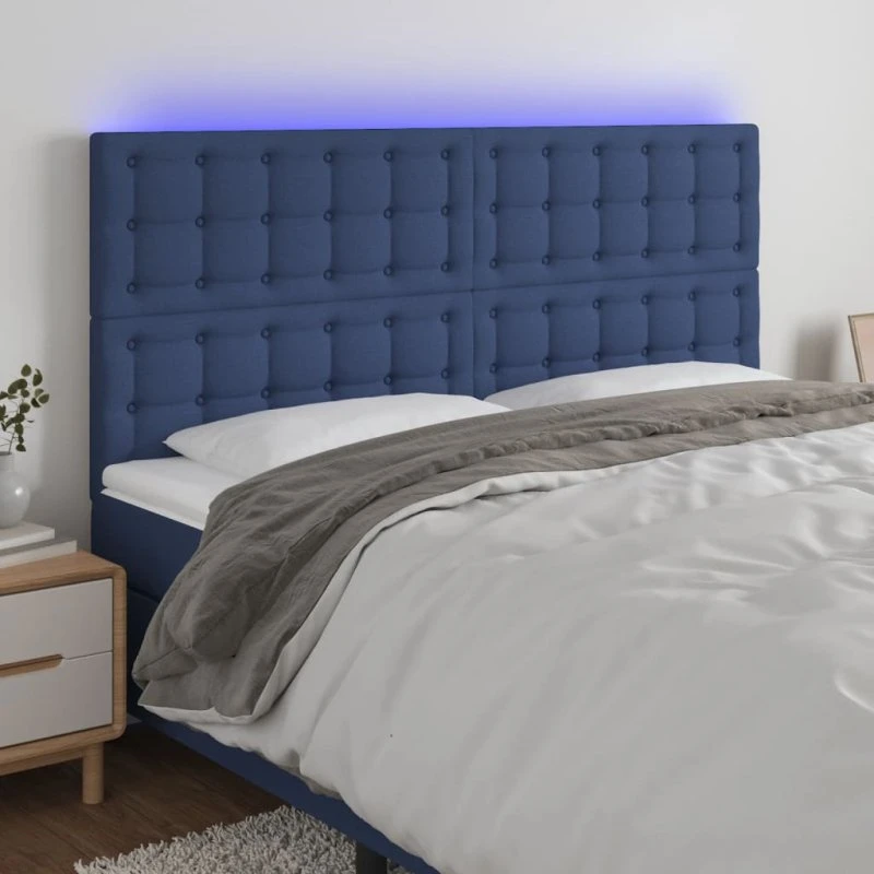 vidaXL sengegavl med LED-lys stof 180x5x118/128 cm blå