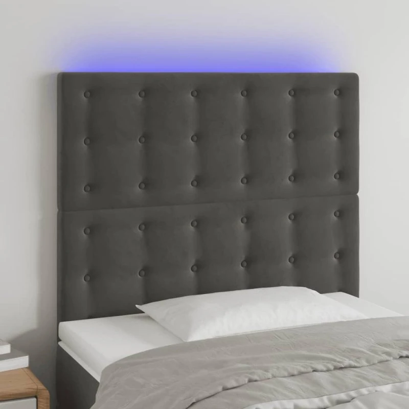 vidaXL sengegavl med LED 80x5x118/128 cm fløjl mørkegrå