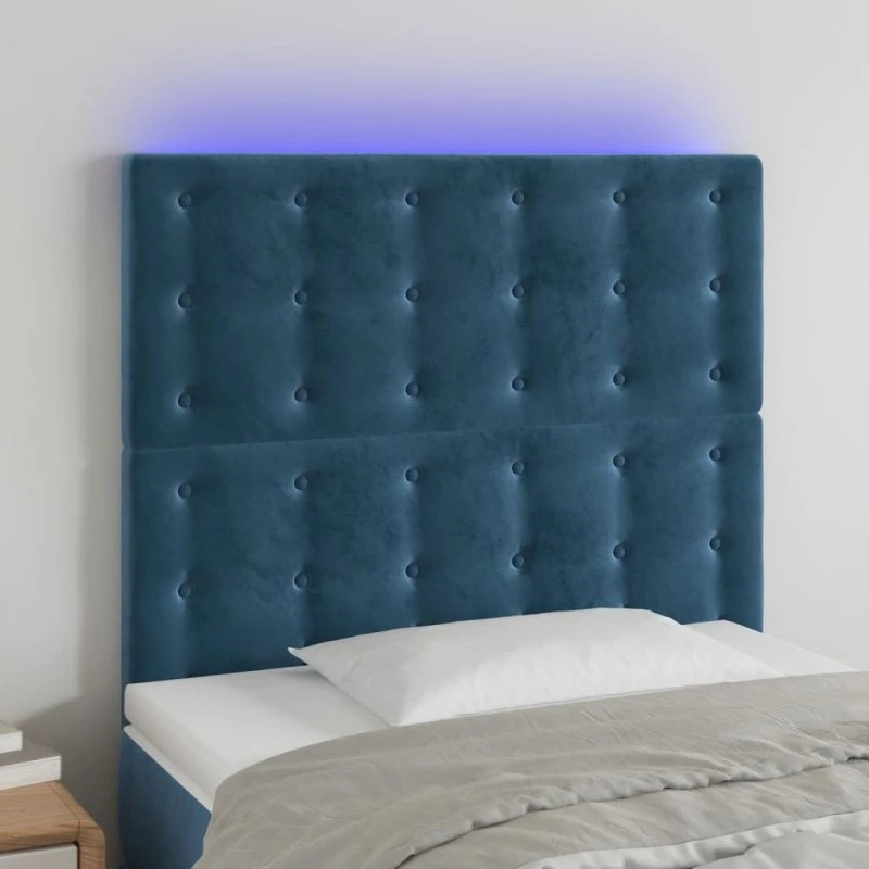 vidaXL sengegavl med LED 80x5x118/128 cm fløjl mørkeblå