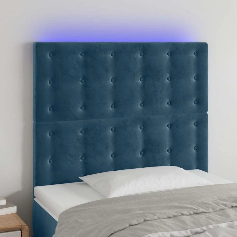 vidaXL sengegavl med LED 90x5x118/128 cm fløjl mørkeblå