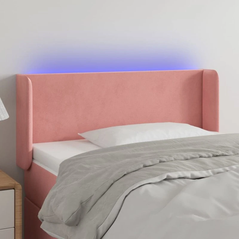 vidaXL sengegavl fløjl med LED 103x16x78/88 cm lyserød