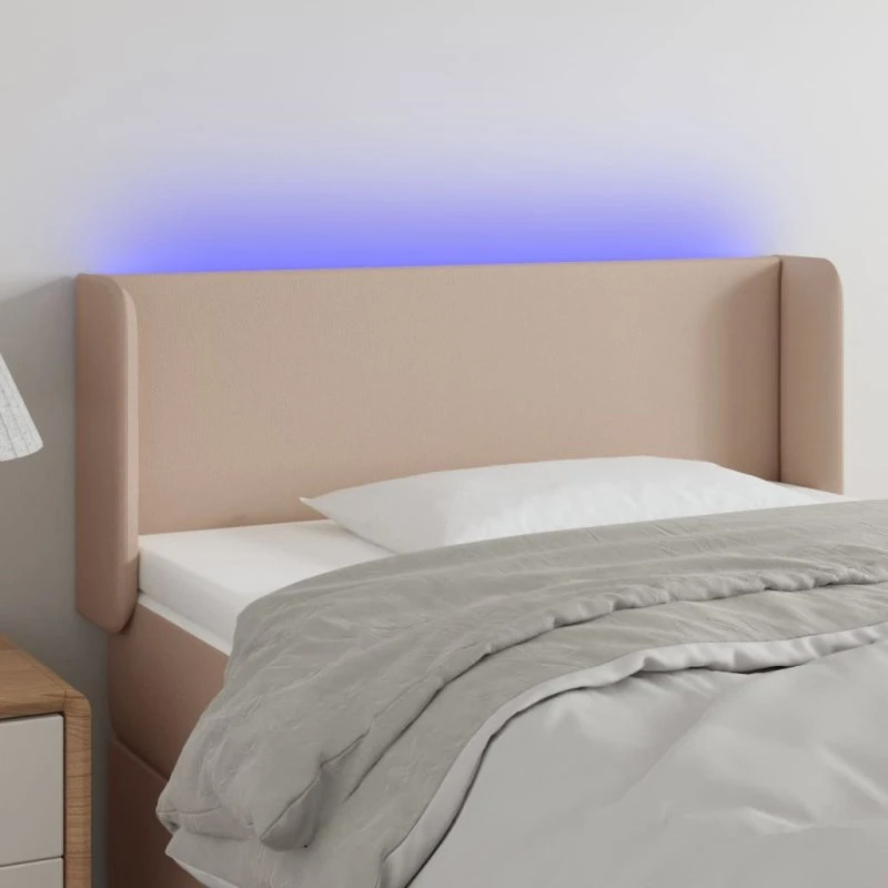 vidaXL Sengegavl med LED, kunstlæder cappuccino 93x16x78/88cm