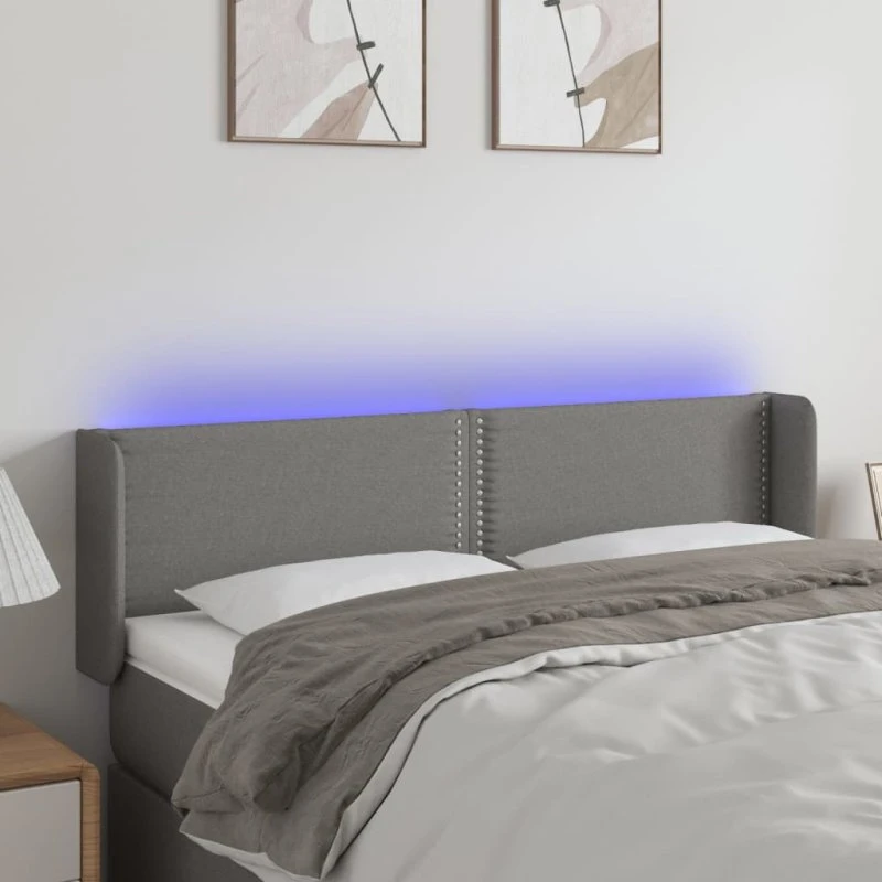 vidaXL sengegavl med LED-lys 147x16x78/88 cm mørkegrå