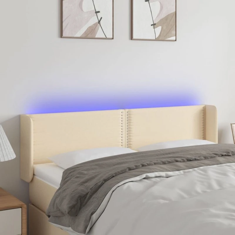 vidaXL Sengegavl med LED-lys 147x16x78/88 cm stof creme