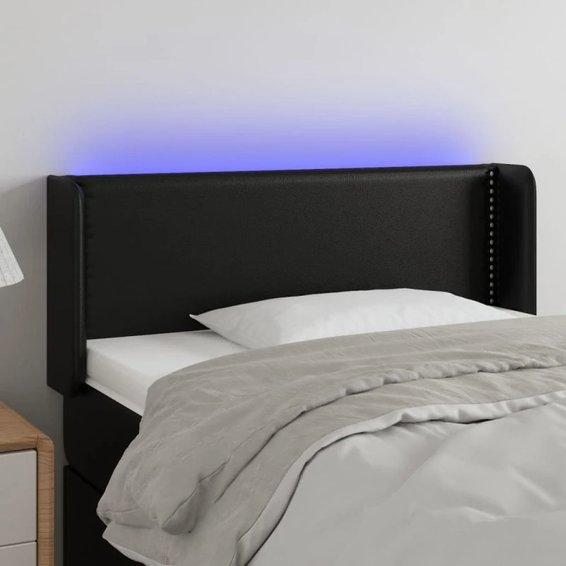 vidaXL sengegavl med LED 83x16x78/88 cm kunstlæder, sort