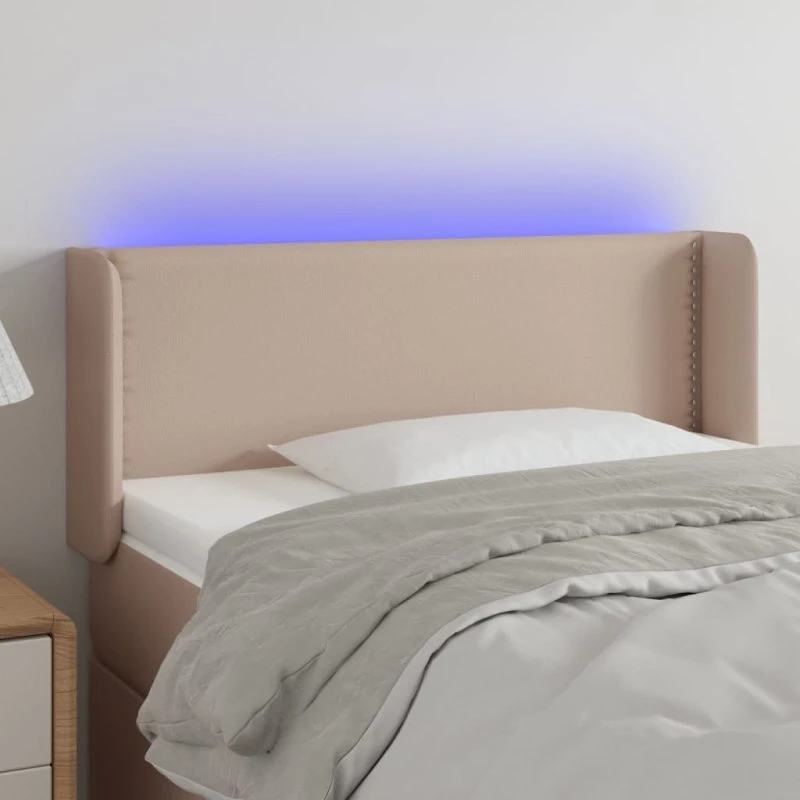 vidaXL sengegavl med LED 83x16x78/88 cm kunstlæder – cappuccino