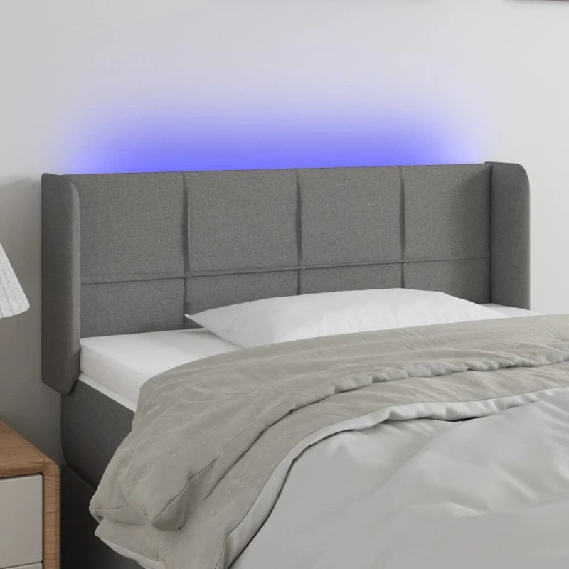vidaXL sengegavl med LED-lys 93x16x78/88 cm mørkegrå