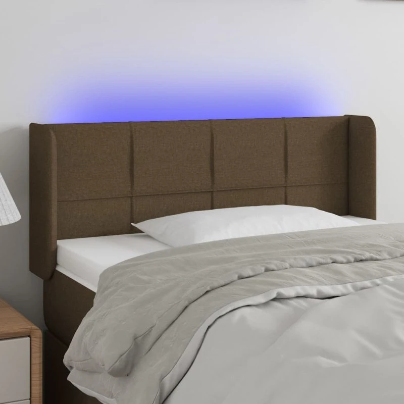 vidaXL sengegavl med LED 103x16x78/88 cm stof mørkebrun