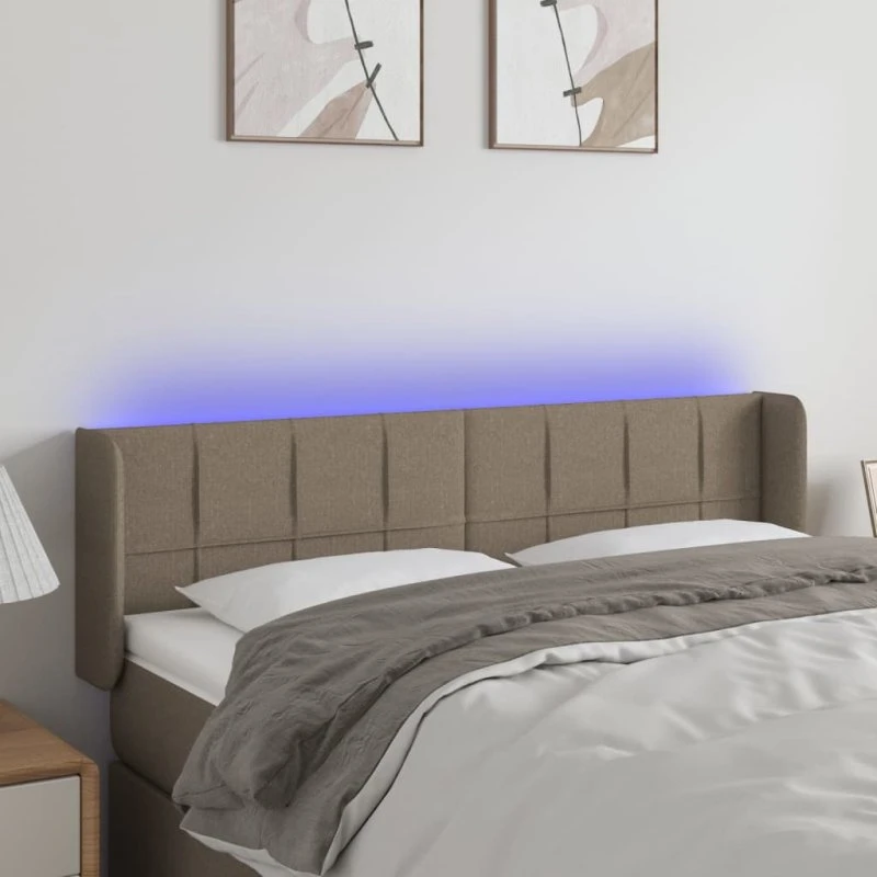 vidaXL sengegavl med LED-lys 147x16x78/88 cm stof gråbrun