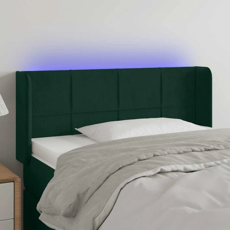 vidaXL sengegavl med LED 93x16x78/88 cm fløjl mørkegrøn
