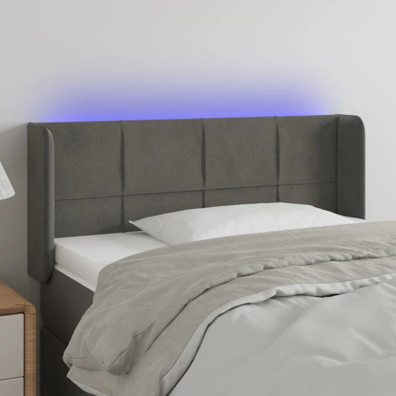 vidaXL sengegavl med LED 103x16x78/88 cm fløjl mørkegrå