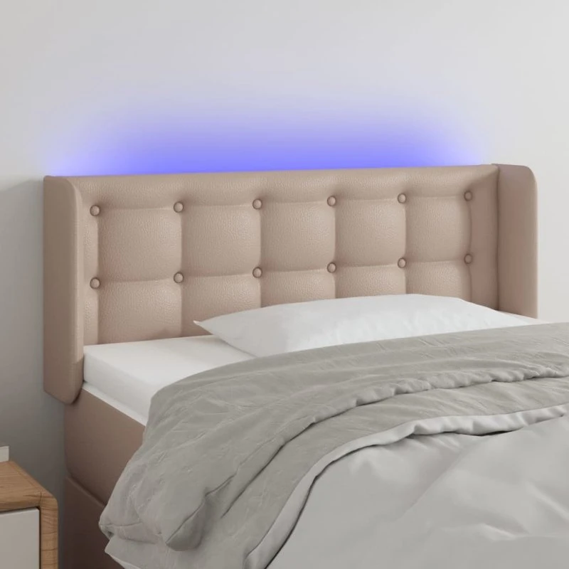 vidaXL sengegavl 93x16x78/88 cm kunstlæder med LED, cappuccino
