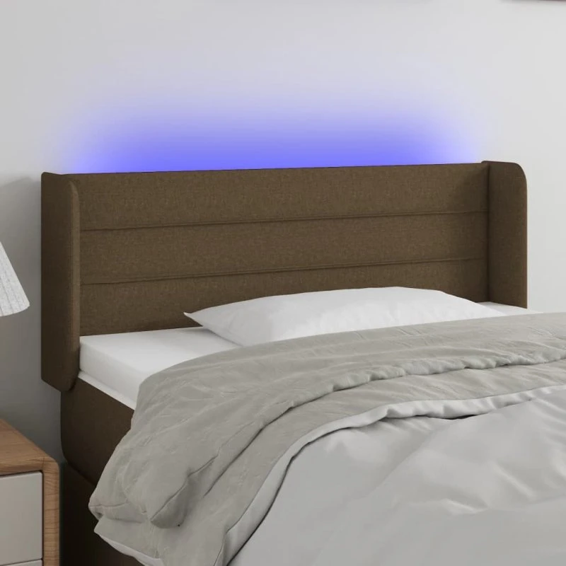 vidaXL sengegavl med LED 93x16x78/88 cm stof mørkebrun