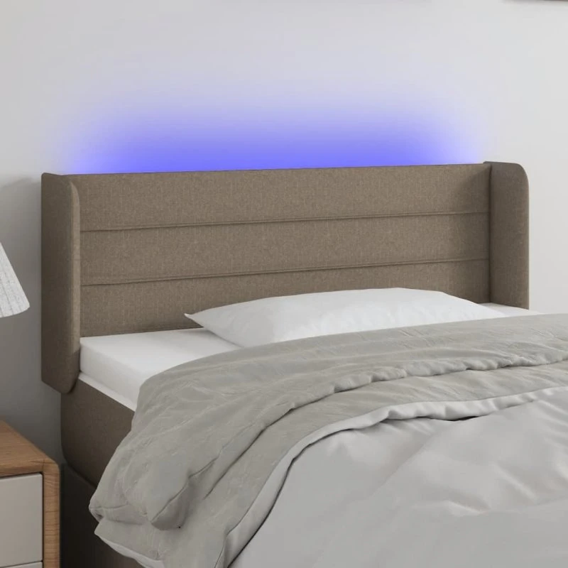 vidaXL sengegavl med LED-lys stof gråbrun 93x16x78/88 cm