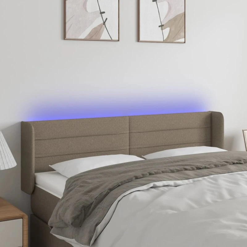 vidaXL sengegavl med LED-lys 147x16x78/88 cm stof gråbrun