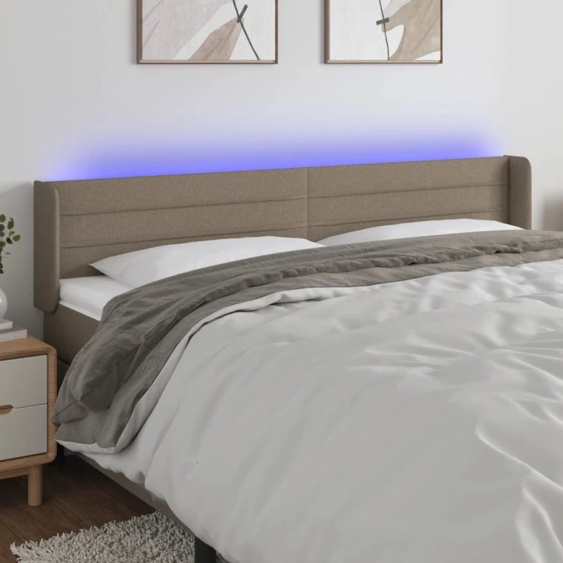 vidaXL sengegavl m. LED 183x16x78/88 cm stof gråbrun