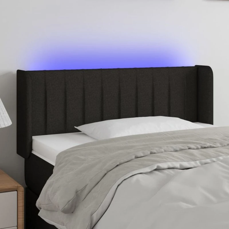 vidaXL sengegavl med LED-lys 103x16x78/88 cm stof sort