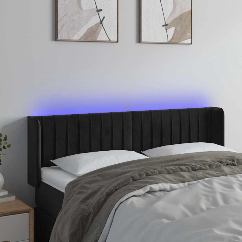 vidaXL sengegavl med LED 147x16x78/88 cm fløjl sort