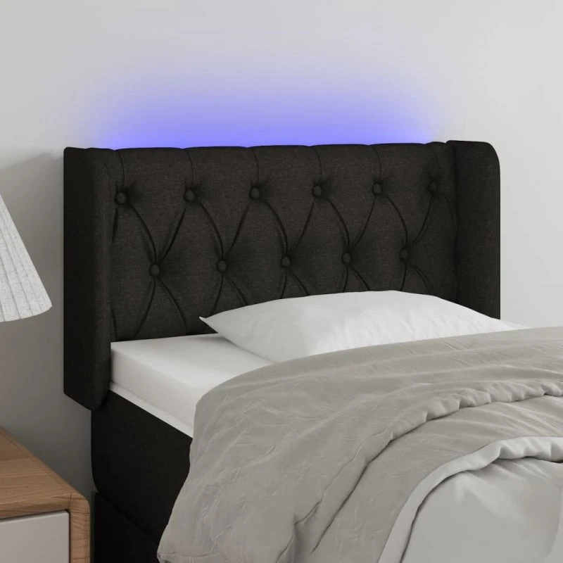 vidaXL Sengegavl med LED 83x16x78/88 cm stof sort