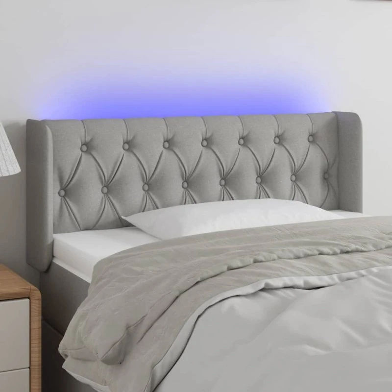 vidaXL Sengegavl med LED-lys 93x16x78/88 cm stof lysegrå