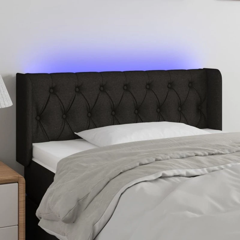 vidaXL sengegavl med LED-lys 93x16x78/88 cm, sort stof