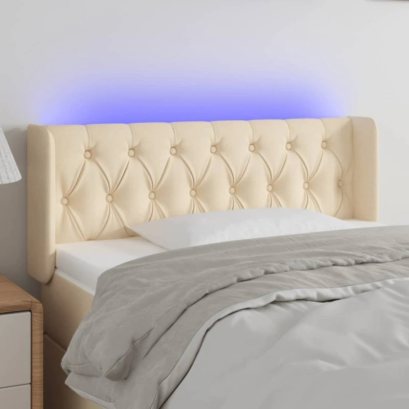 vidaXL sengegavl med LED-lys 93x16x78/88 cm stof creme