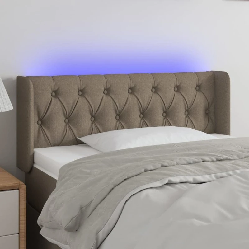 vidaXL sengegavl med LED-lys 103x16x78/88 cm stof gråbrun