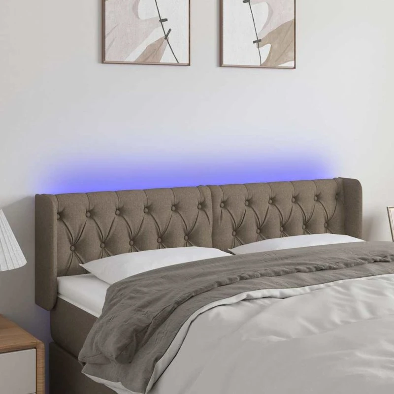 vidaXL sengegavl med LED 163x16x78/88 cm stof gråbrun