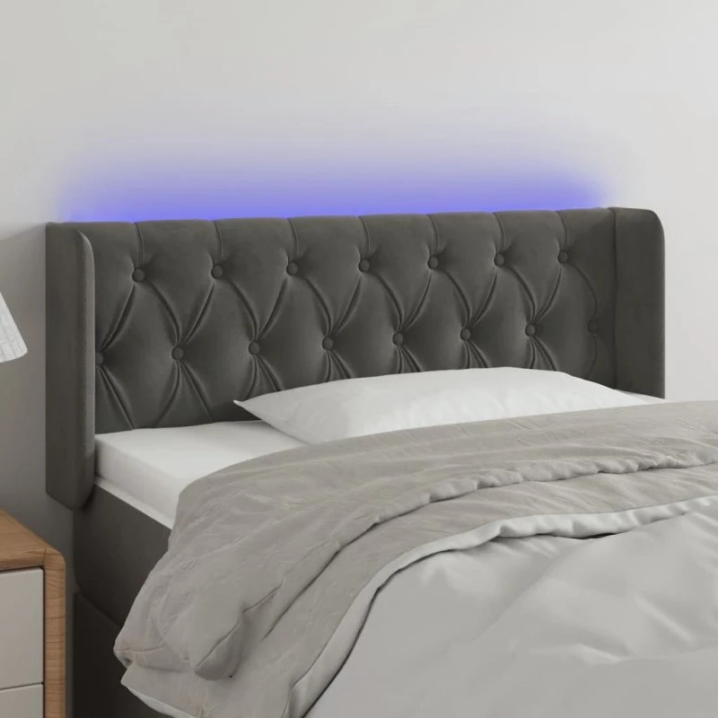 vidaXL Sengegavl med LED 93x16x78/88 cm fløjl mørkegrå