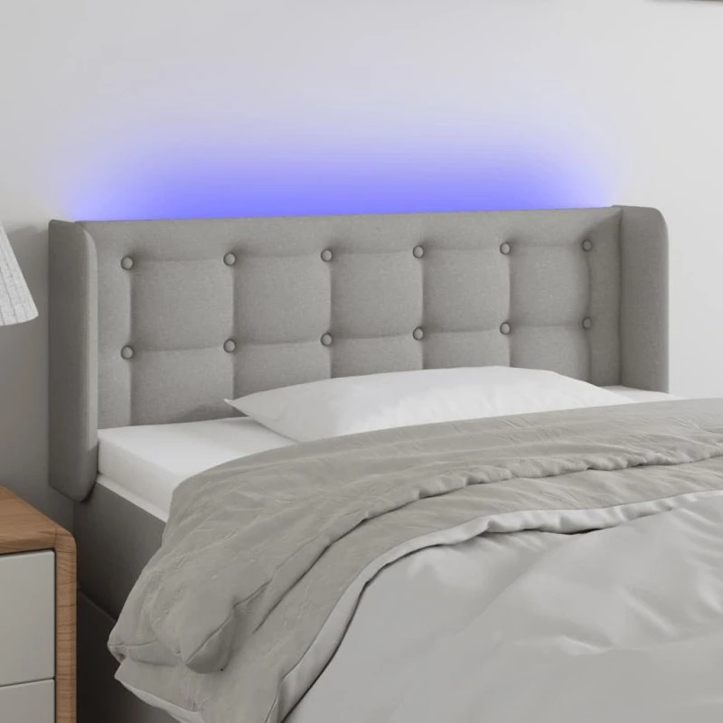 vidaXL sengegavl med LED-lys 83x16x78/88 cm lysegrå