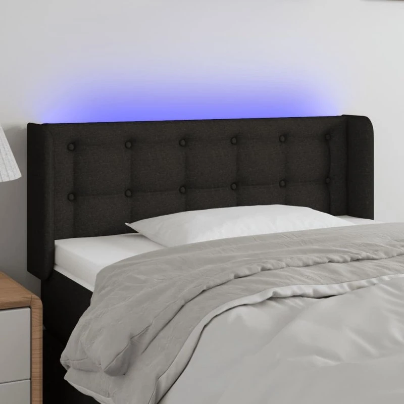 vidaXL Sengegavl med LED-lys 93x16x78/88 cm, stof sort