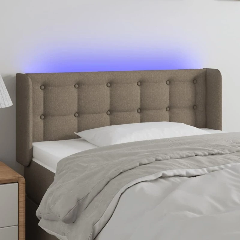 vidaXL sengegavl med LED-lys 93x16x78/88 cm stof gråbrun