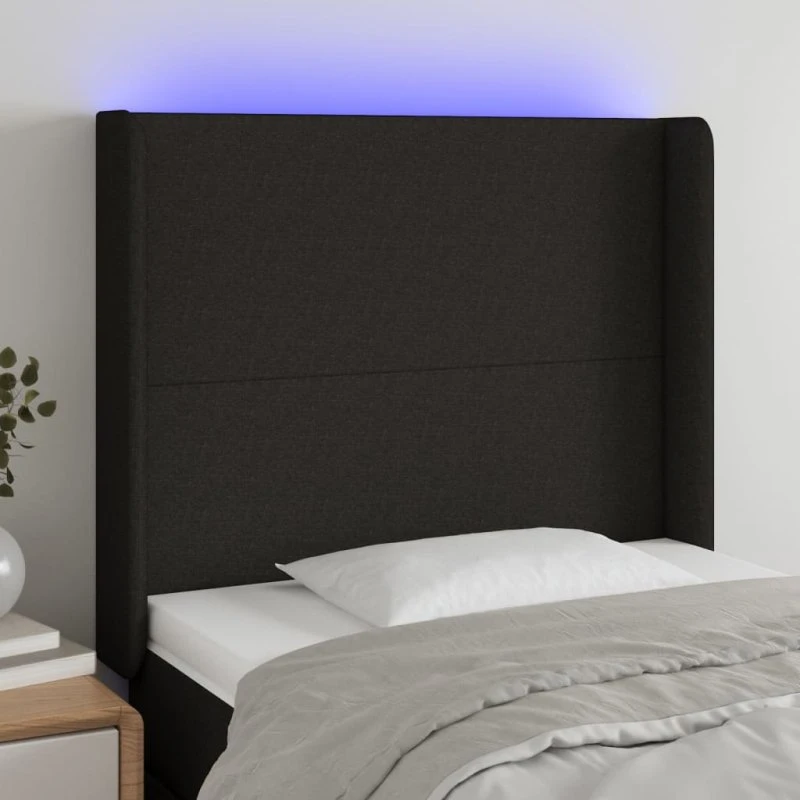 vidaXL sengegavl med LED-lys 83x16x118/128 cm stof sort