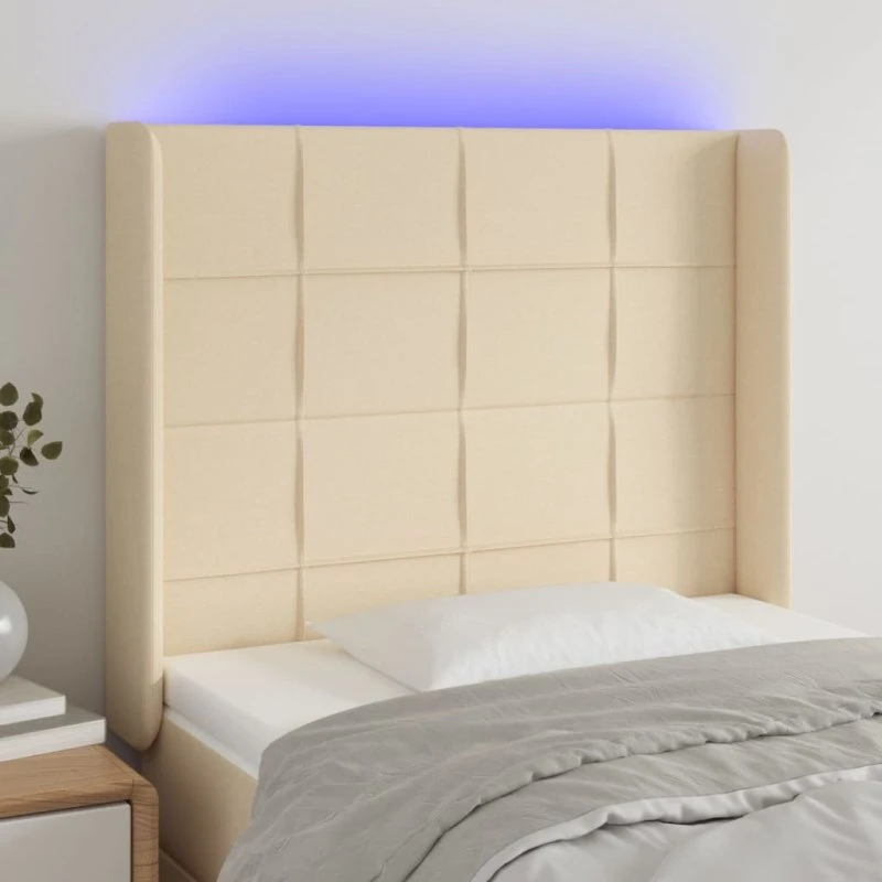 vidaXL sengegavl med LED-lys 93x16x118/128 cm, creme