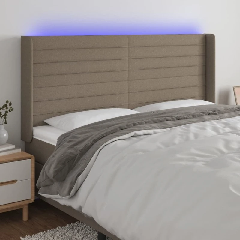 vidaXL Sengegavl med LED 163x16x118/128 cm stof gråbrun