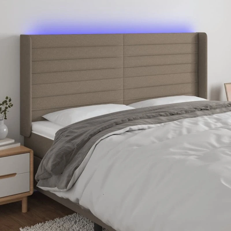 vidaXL sengegavl med LED-lys 203x16x118/128 cm stof gråbrun