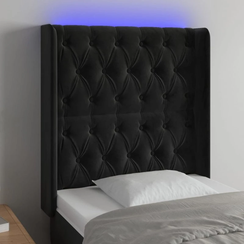 vidaXL sengegavl med LED 83x16x118/128 cm fløjl sort