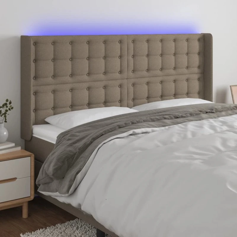 vidaXL sengegavl med LED 163x16x118/128 cm stof gråbrun
