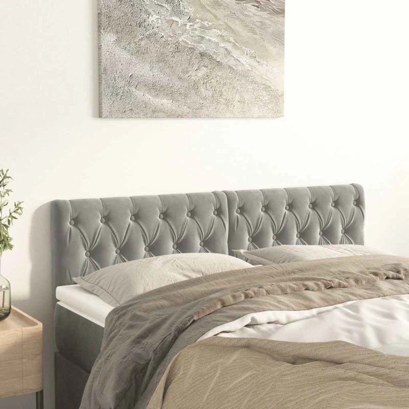 vidaXL Sengegavle 2 stk. 80x7x78/88 cm fløjl lysegrå