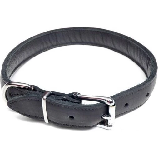 Akudim Kæmpe læderhalsbånd 40 mm 75 cm sort, sølvspænder