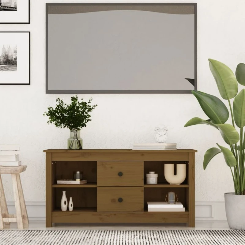 vidaXL TV-bord 103x36,5x52 cm massivt fyrretræ gyldenbrun