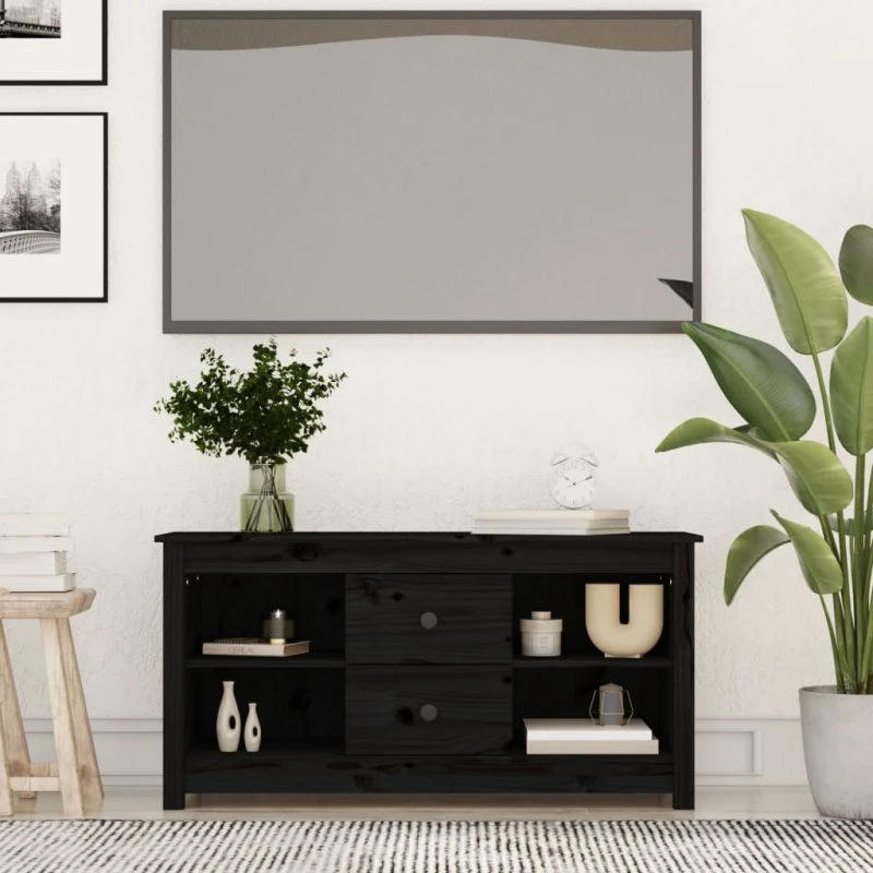 vidaXL TV-bord 103x36,5x52 cm massivt fyrretræ sort
