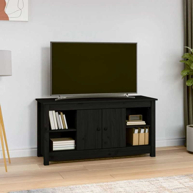 vidaXL TV-bord 103x36,5x52 cm massivt fyrretræ, sort