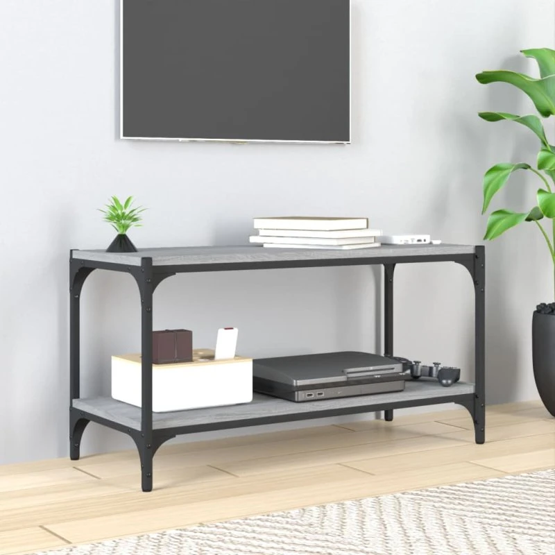 vidaXL tv-bord 80x33x41 cm grå Sonoma-eg og stål