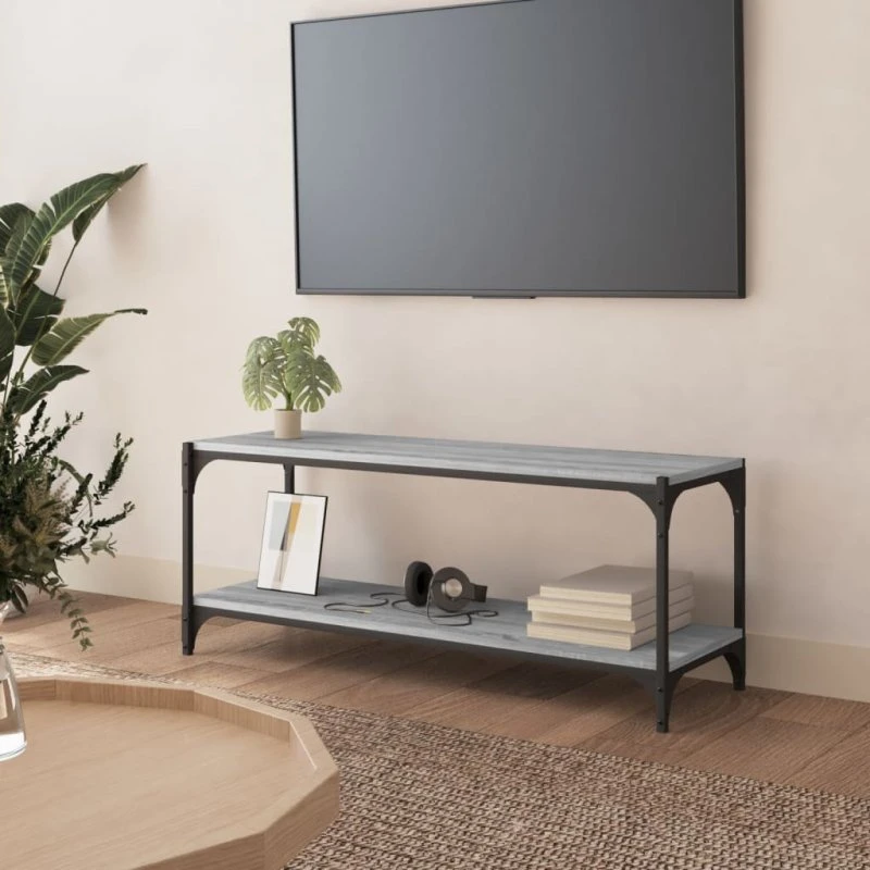 vidaXL TV-bord 100x33x41 cm konstrueret træ/stål grå Sonoma-eg