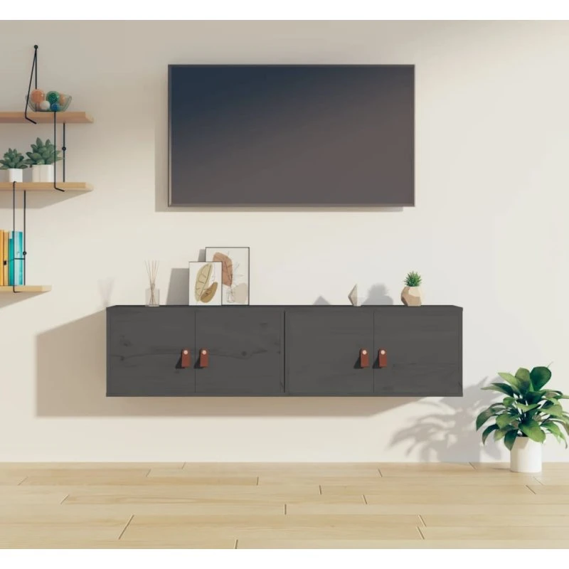 vidaXL vægskabe 2 stk. 60x30x30 cm massivt fyrretræ, grå