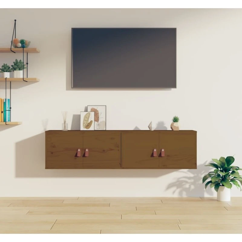 vidaXL Vægskabe 2 stk. 60x30x30 cm massivt fyrretræ, gyldenbrun